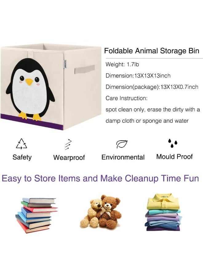 CLCROBD Foldable Animal Cube Storage Bins Fabric Toy Box/Chest/Organizer for Kids Nursery, 13 inch (Penguin) - Image 3